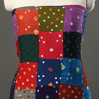 Multicolor - Bandhani Tie-Dye Patchwork Cotton Kurta Material - (2.8 meter) 08