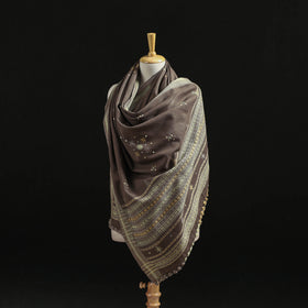 Kutch Handwoven Mirror Work Chomuk Buta Acrylic Wool Shawl 17