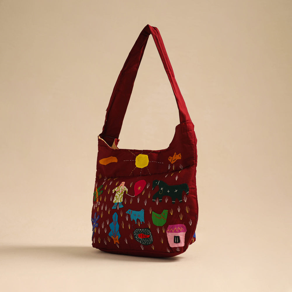 Maroon - Pipli Applique Work Shoulder Bag 03