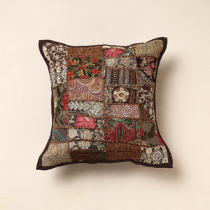Brown - Khambadiya Patchwork Cotton Cushion Cover (16 x 16 in)