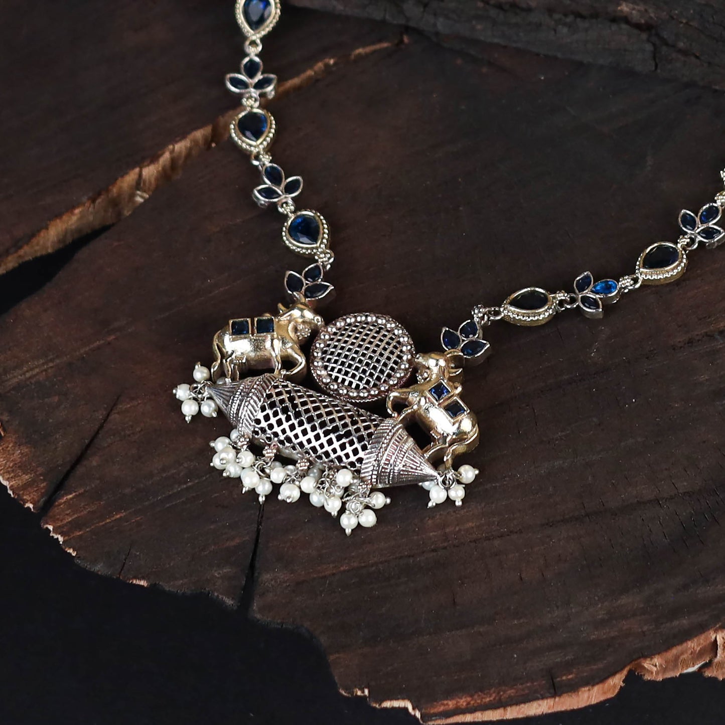 White - saanjh saaj classic german silver necklace set 49