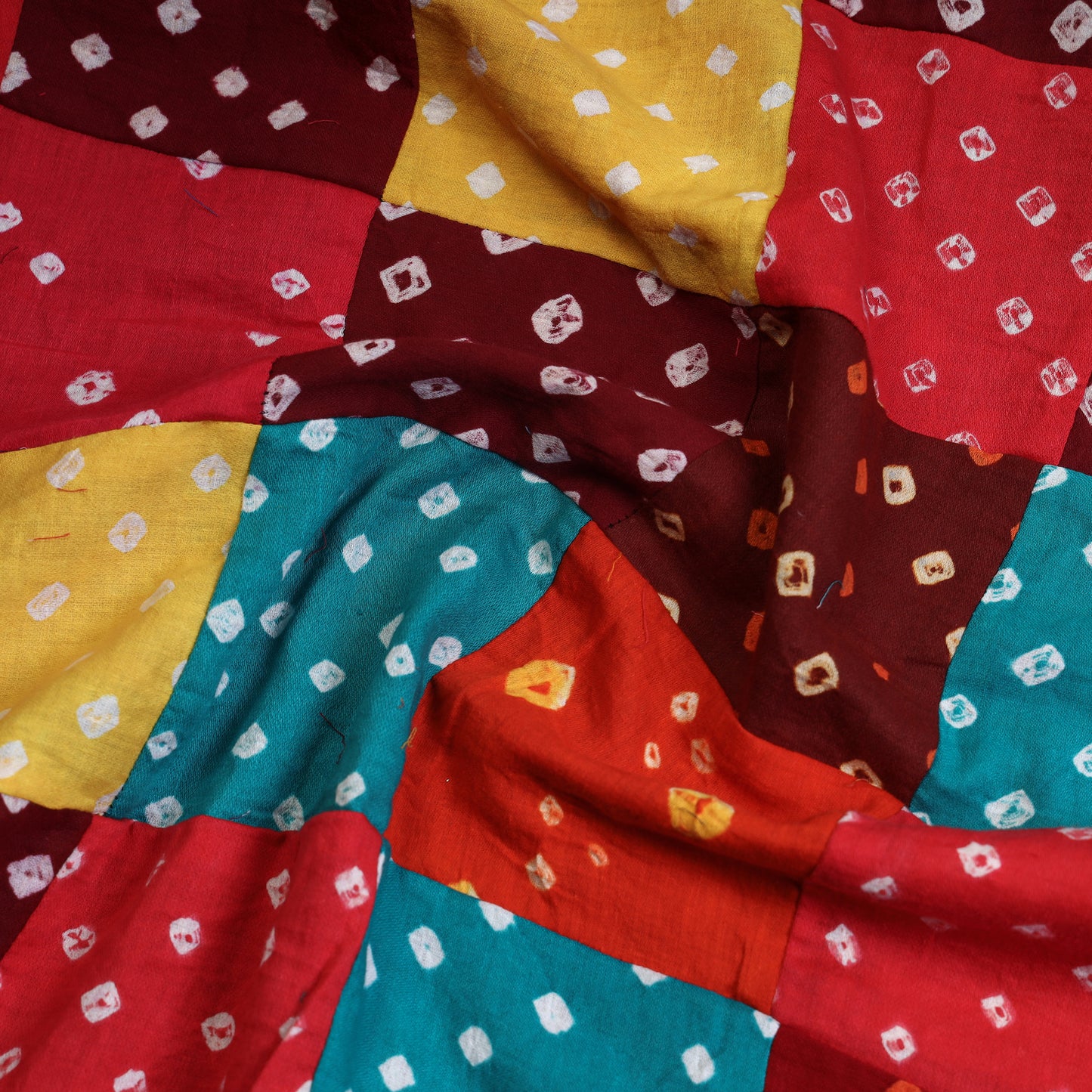 Multicolor - Bandhani Tie-Dye Patchwork Cotton Kurta Material - (2.7 meter) 07
