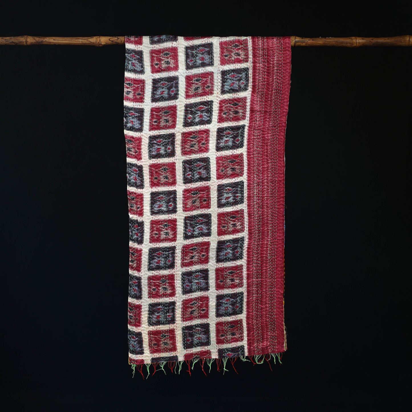 Bengal Kantha Handwork Patchwork Reversible Silk Stole 148