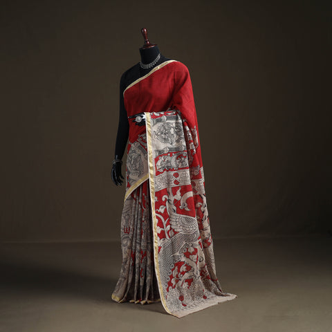 Kalamkari Printed Kota Doria Cotton Saree 04