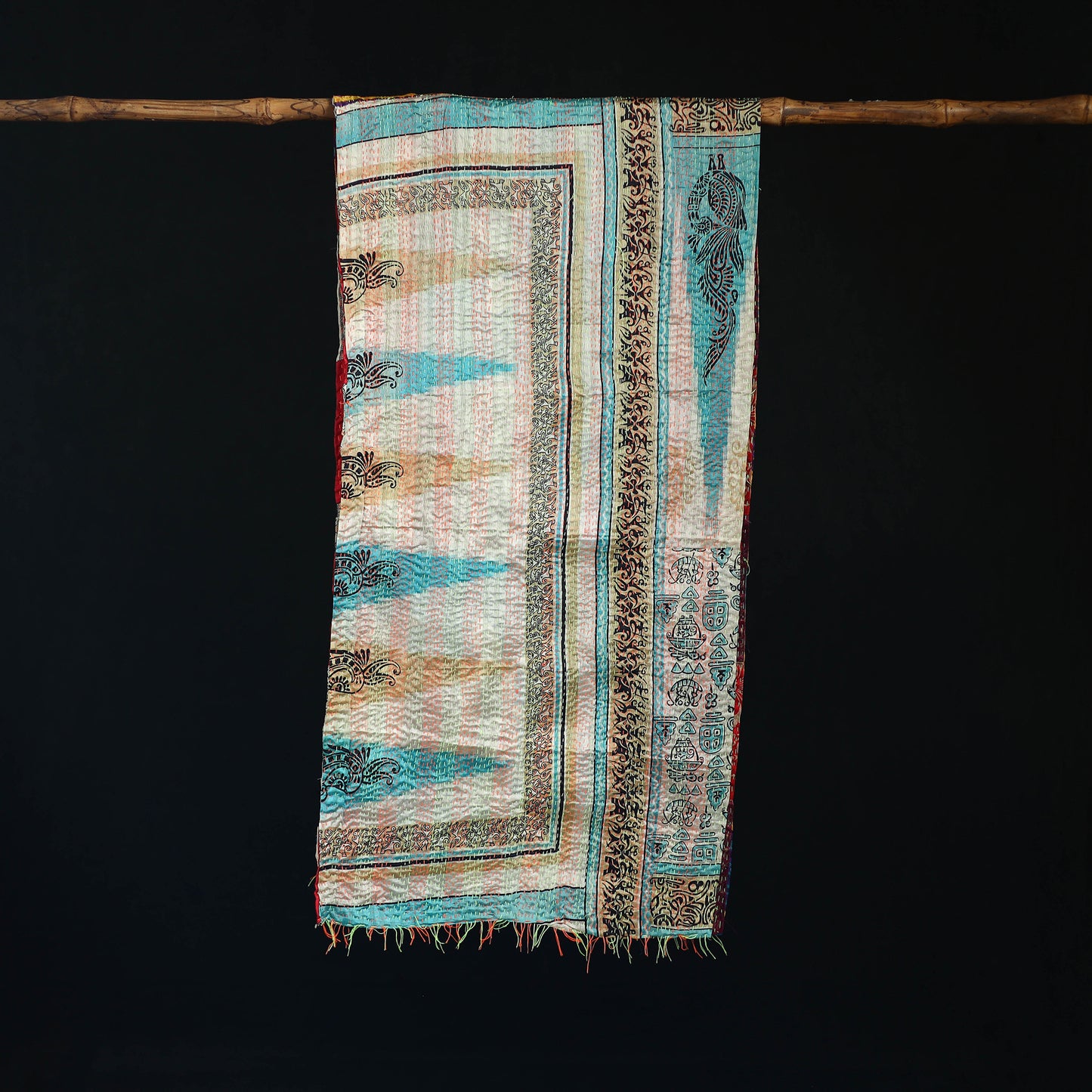 Bengal Kantha Handwork Patchwork Reversible Silk Stole 146