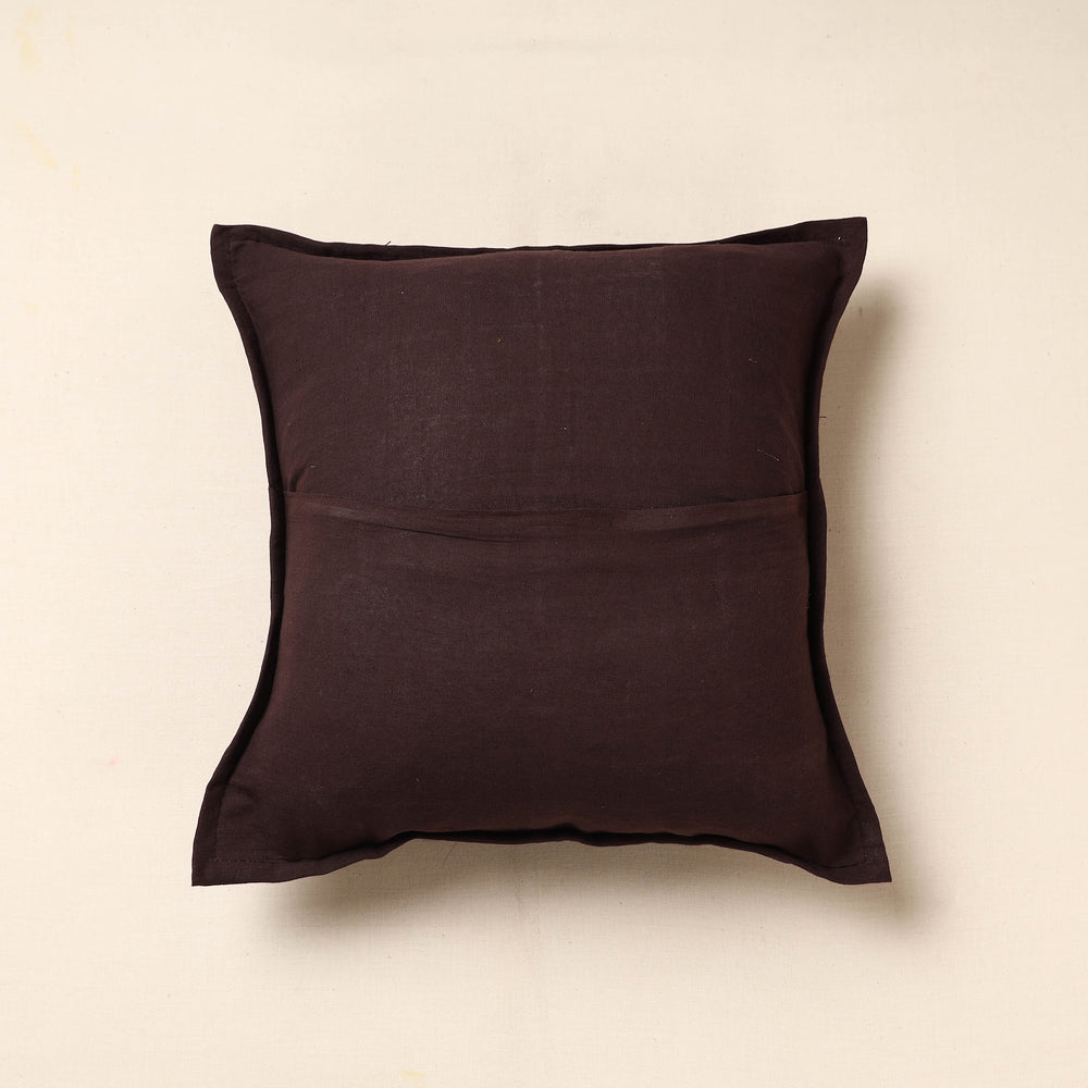 Brown - Khambadiya Patchwork Cotton Cushion Cover (16 x 16 in)