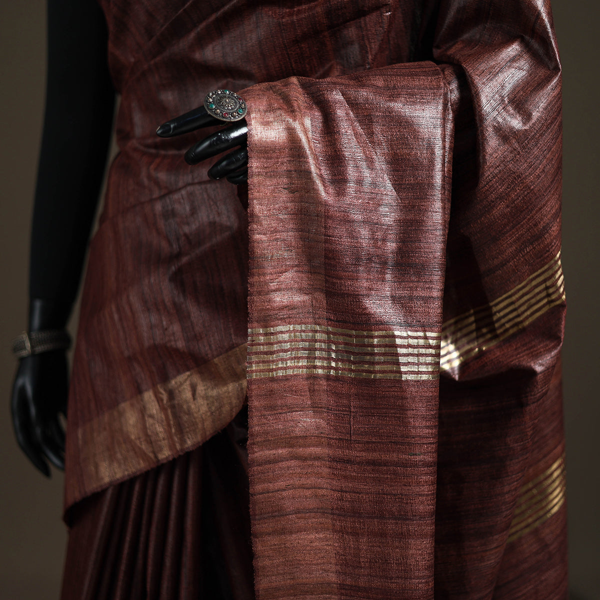 Ghicha Tussar Silk Bhagalpuri Pure Handwoven Saree with Zari Border 04