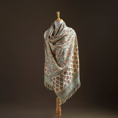 Floral Sanganeri Print Pure Merino Wool Handwoven Shawl 08