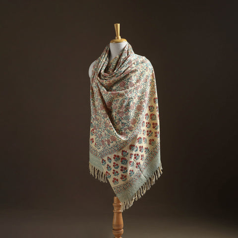 Floral sanganeri print pure merino wool handwoven shawl 08