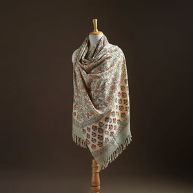 Floral Sanganeri Print Pure Merino Wool Handwoven Shawl 08