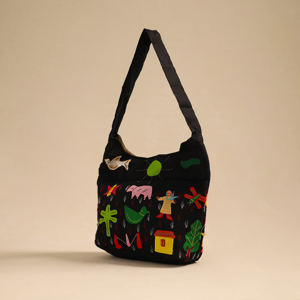 Black - Pipli Applique Work Shoulder Bag 04