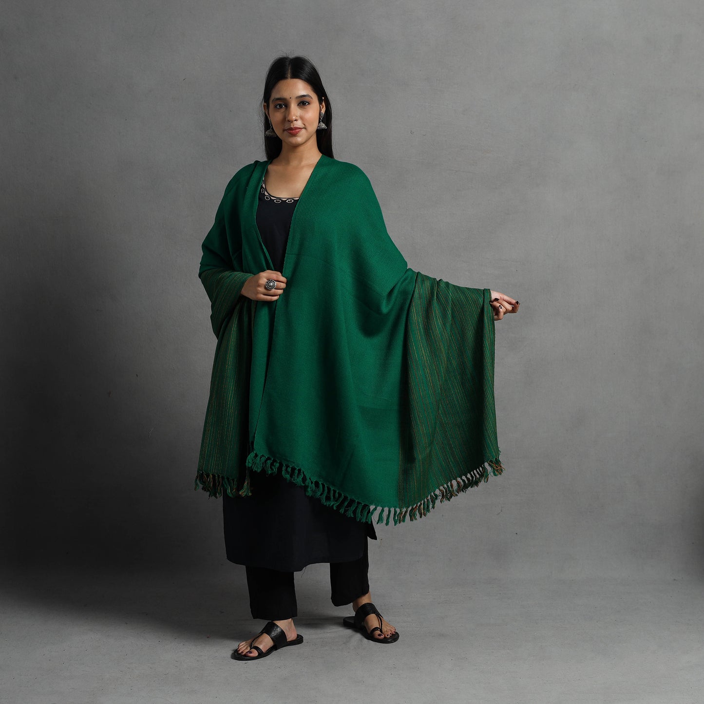 Green - Kumaun Handwoven Pure Merino Wool Shawl for Women 124