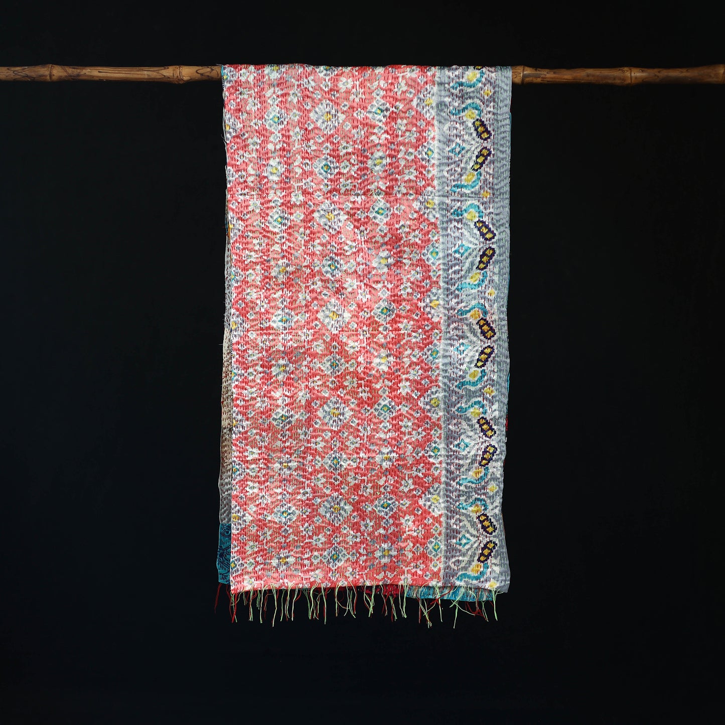 Bengal Kantha Handwork Patchwork Reversible Silk Stole 144