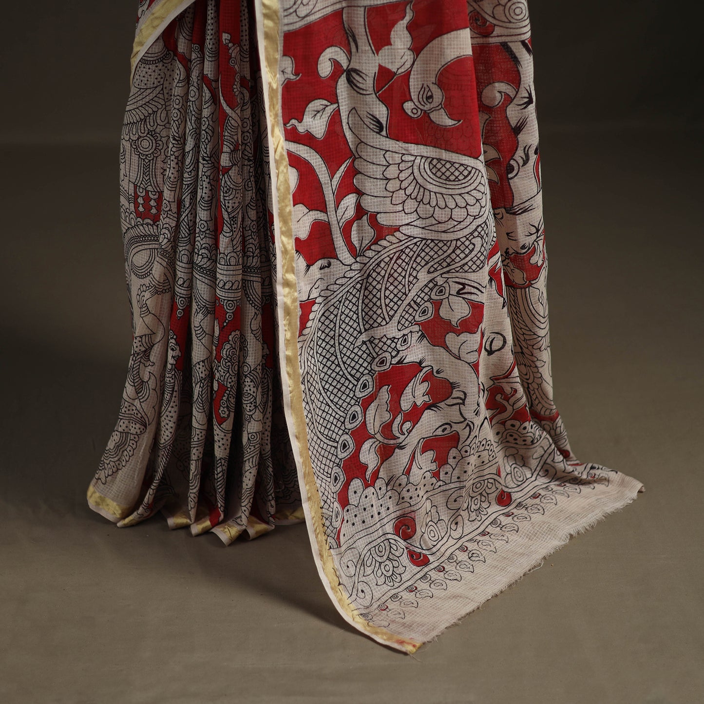 Kalamkari Printed Kota Doria Cotton Saree 04