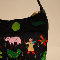 Black - Pipli Applique Work Shoulder Bag 04