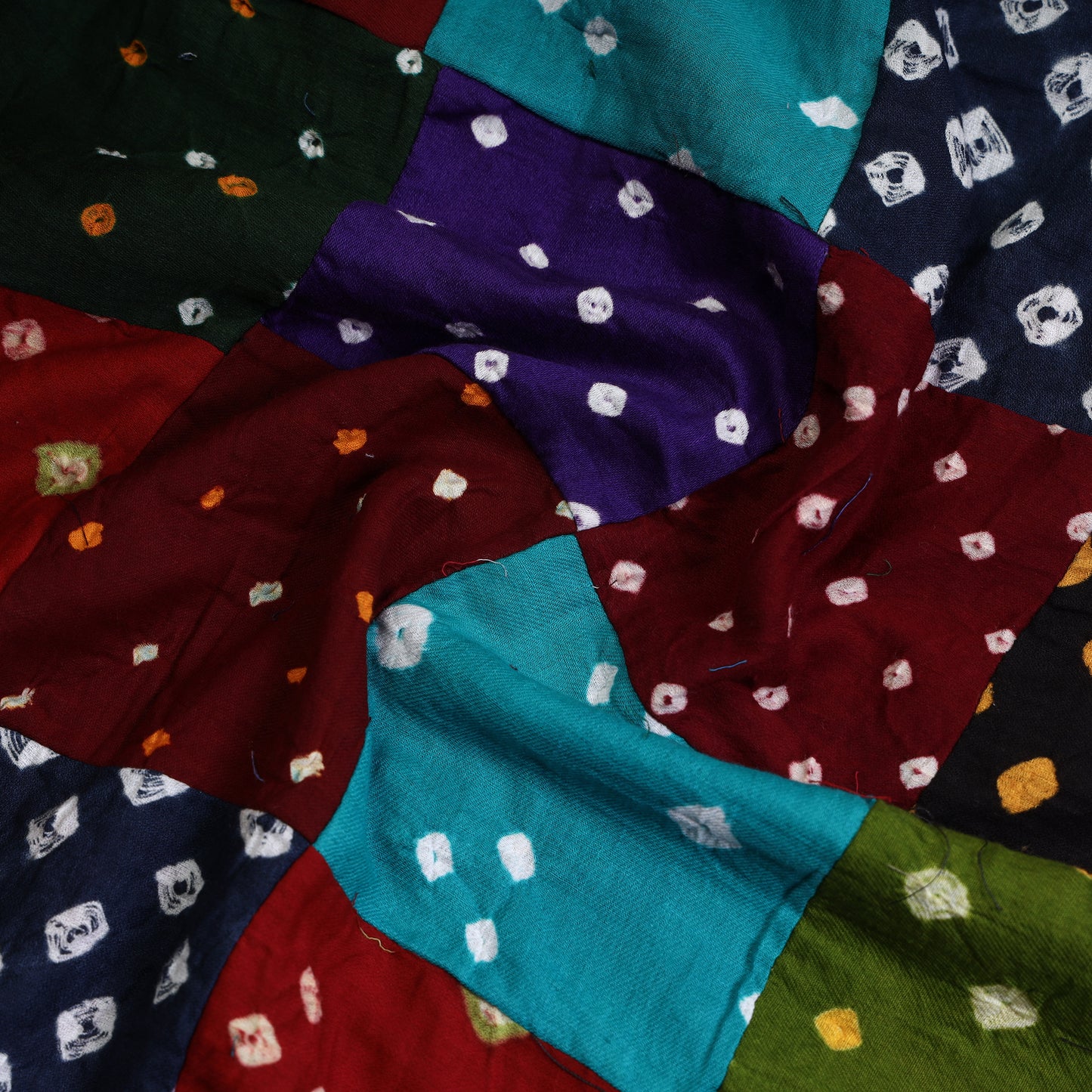 Multicolor - Bandhani Tie-Dye Patchwork Cotton Kurta Material - (2.65 meter) 09