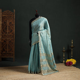 Pure Handloom Tissue Zari Buti Bead Work Katan Silk Chanderi Saree 09