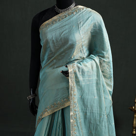 Pure Handloom Tissue Zari Buti Bead Work Katan Silk Chanderi Saree 09