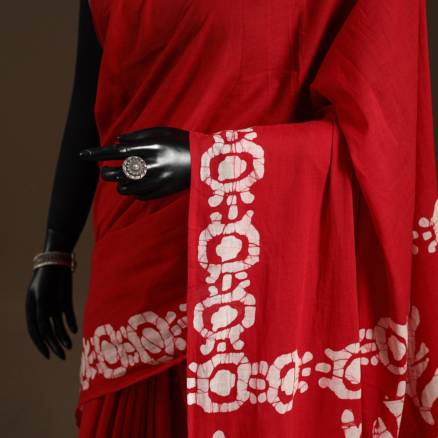 Red - mul cotton hand batik saree 22 - handcrafted