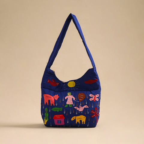 Blue - Pipli Applique Work Shoulder Bag 05