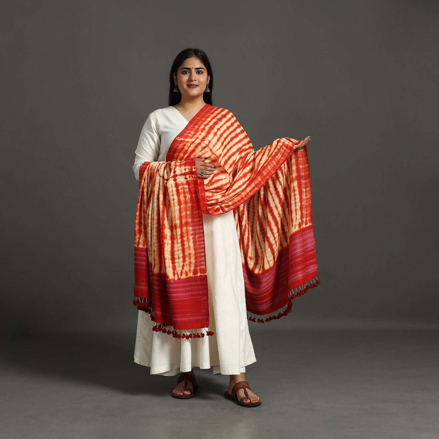  Red Kutch Bhujodi Weaving Handloom Cotton Dupatta