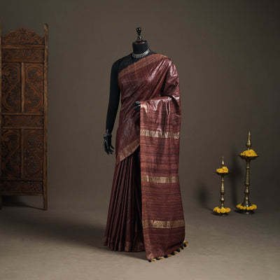 Ghicha Tussar Silk Bhagalpuri Pure Handwoven Saree with Zari Border 04