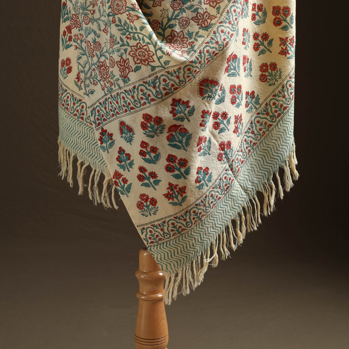 Floral Sanganeri Print Pure Merino Wool Handwoven Shawl 08