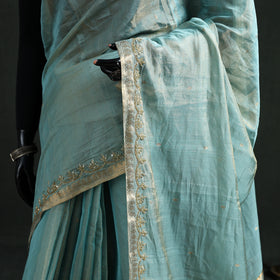 Pure Handloom Tissue Zari Buti Bead Work Katan Silk Chanderi Saree 09