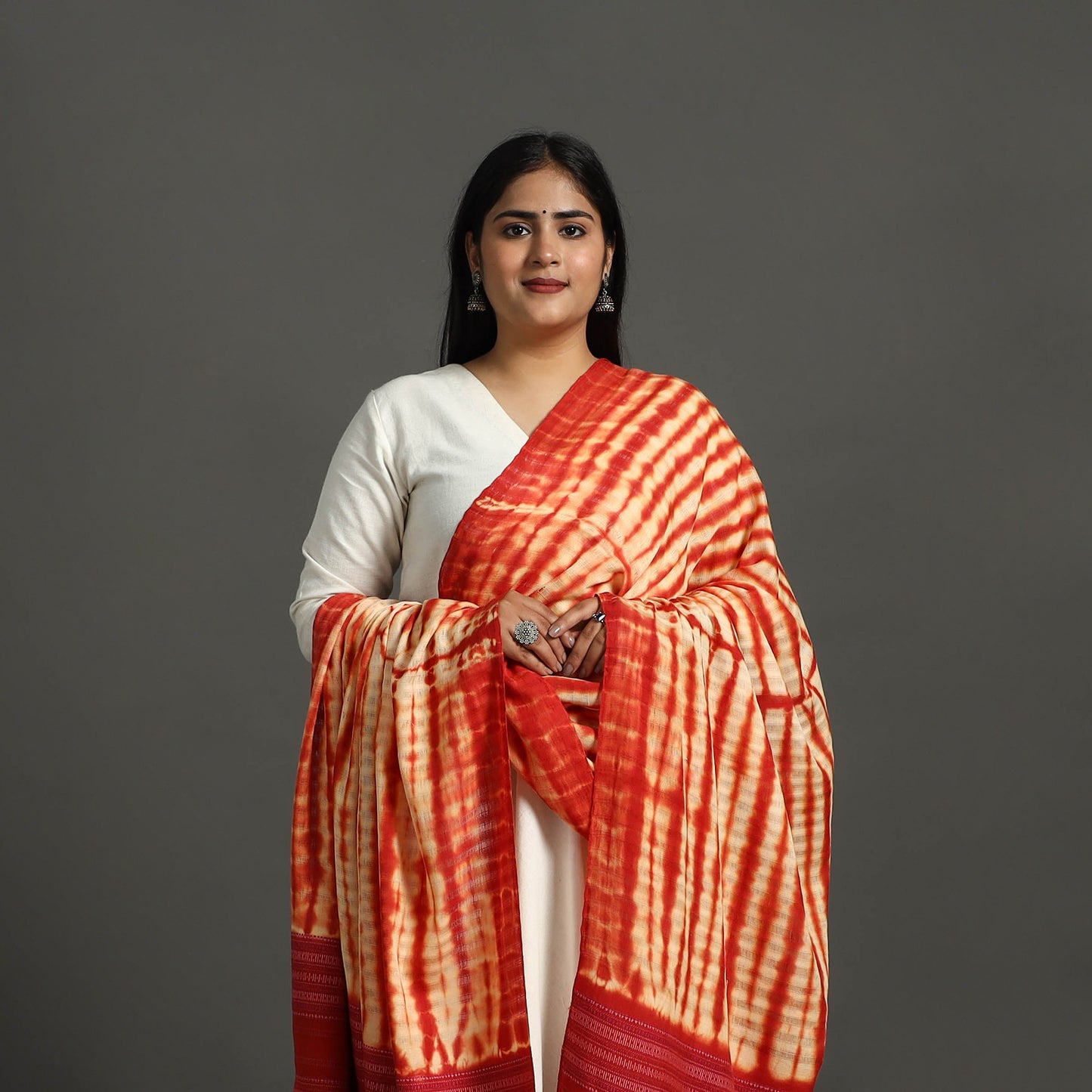  Red Kutch Bhujodi Weaving Handloom Cotton Dupatta