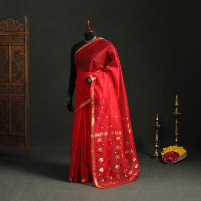Pure Handloom Zari Buta Katan Silk Chanderi Saree 03