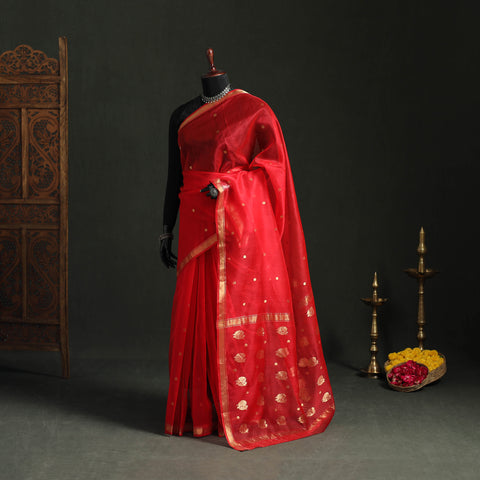 Pure Handloom Zari Buta Katan Silk Chanderi Saree 03