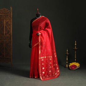 Pure Handloom Zari Buta Katan Silk Chanderi Saree 03