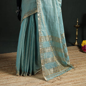 Pure Handloom Tissue Zari Buti Bead Work Katan Silk Chanderi Saree 09