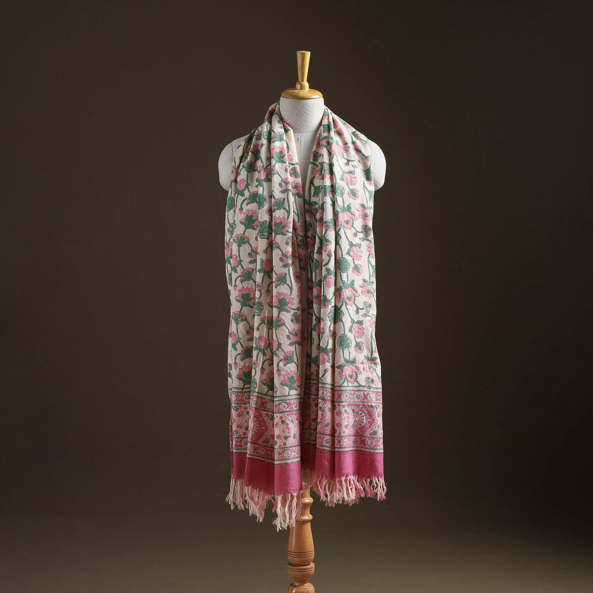Floral Sanganeri Print Pure Merino Wool Handwoven Shawl 09