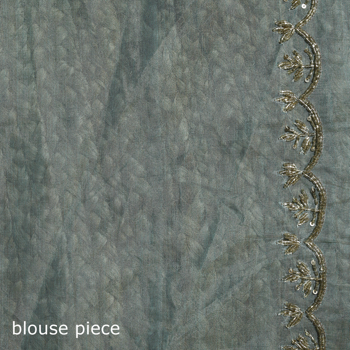Pure Handloom Tissue Zari Buti Bead Work Katan Silk Chanderi Saree 09