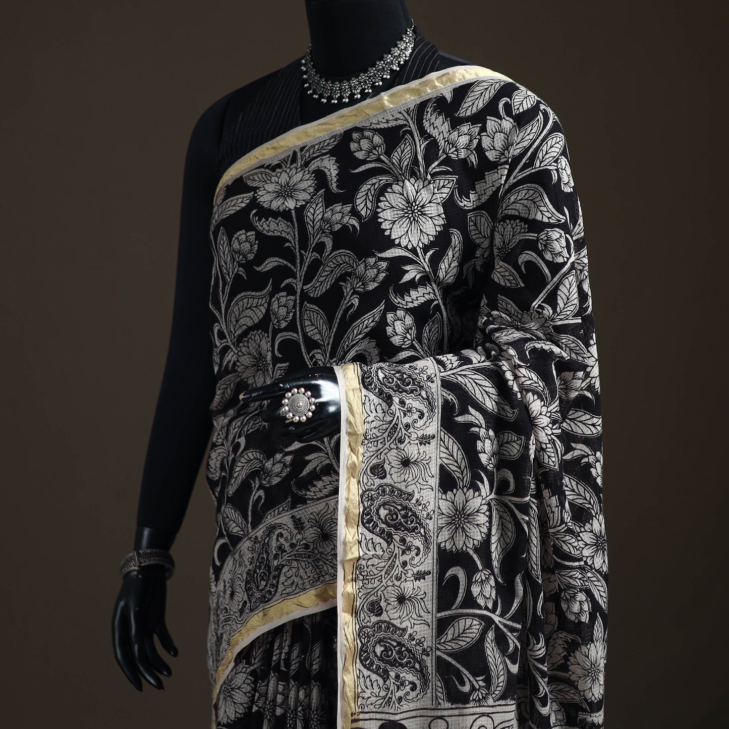 Kalamkari Printed Kota Doria Cotton Saree 05