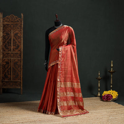 Pure Handloom Tissue Zari Buti Bead Work Katan Silk Chanderi Saree 10