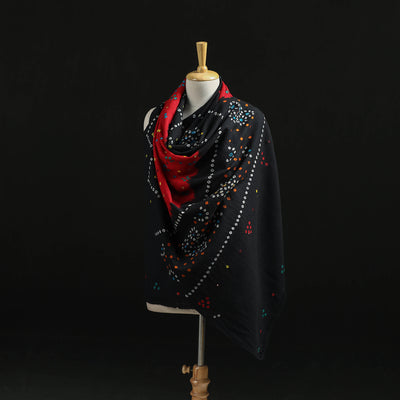 Kutch Handwoven Mirror Work Bandhani Tie-Dye Bagida Merino Wool Shawl 19