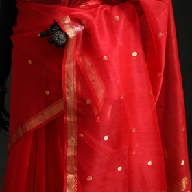 Pure Handloom Zari Buta Katan Silk Chanderi Saree 03