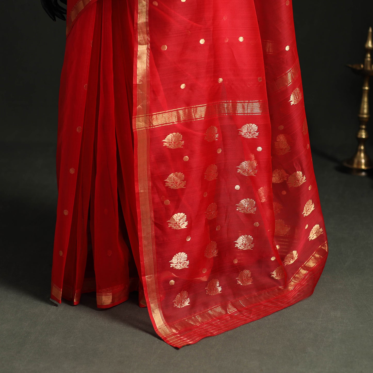 Pure Handloom Zari Buta Katan Silk Chanderi Saree 03