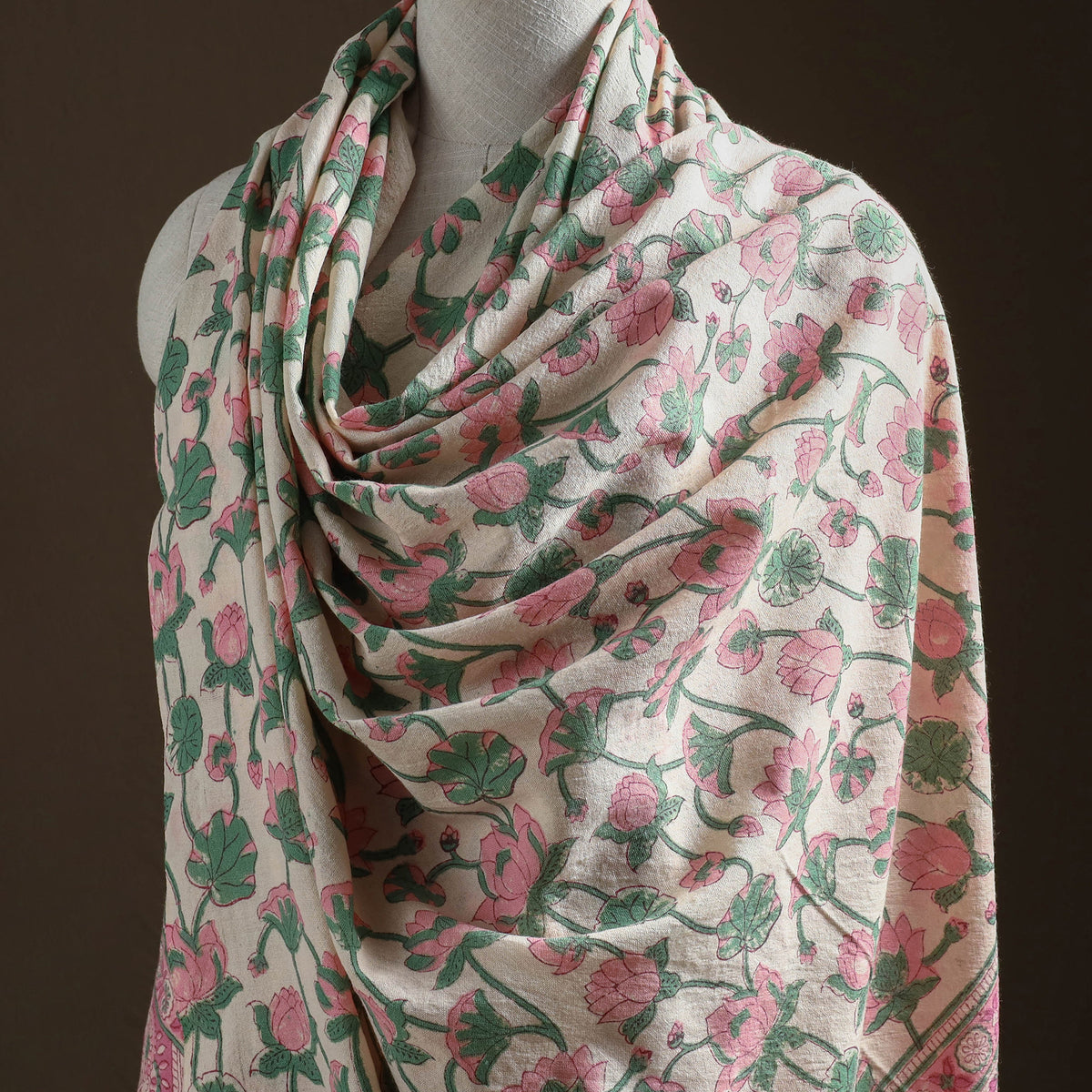 Floral Sanganeri Print Pure Merino Wool Handwoven Shawl 09