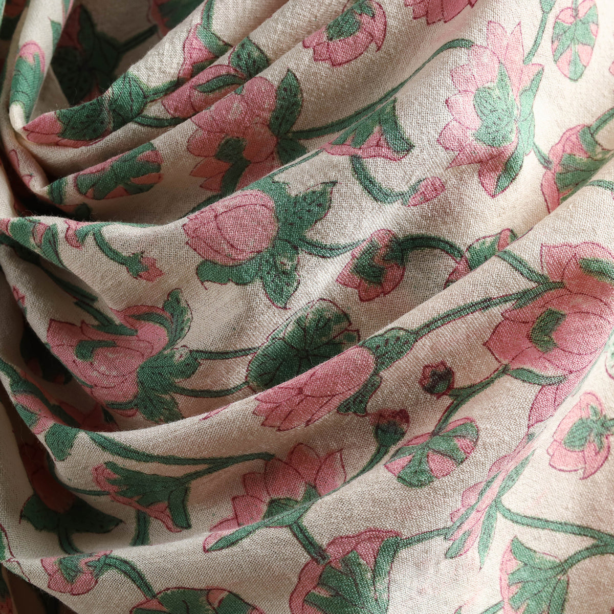 Floral Sanganeri Print Pure Merino Wool Handwoven Shawl 09