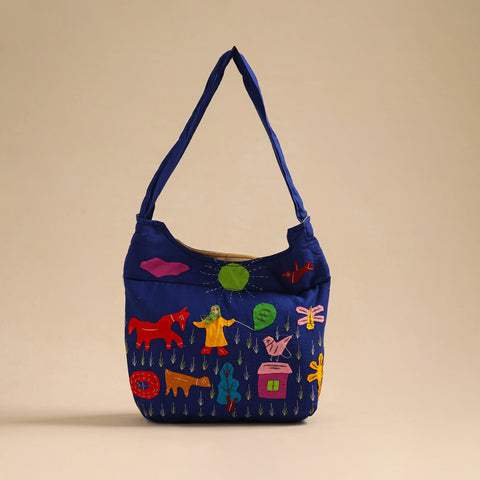 Blue - Pipli Applique Work Shoulder Bag 07