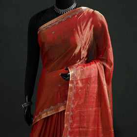 Pure Handloom Tissue Zari Buti Bead Work Katan Silk Chanderi Saree 10