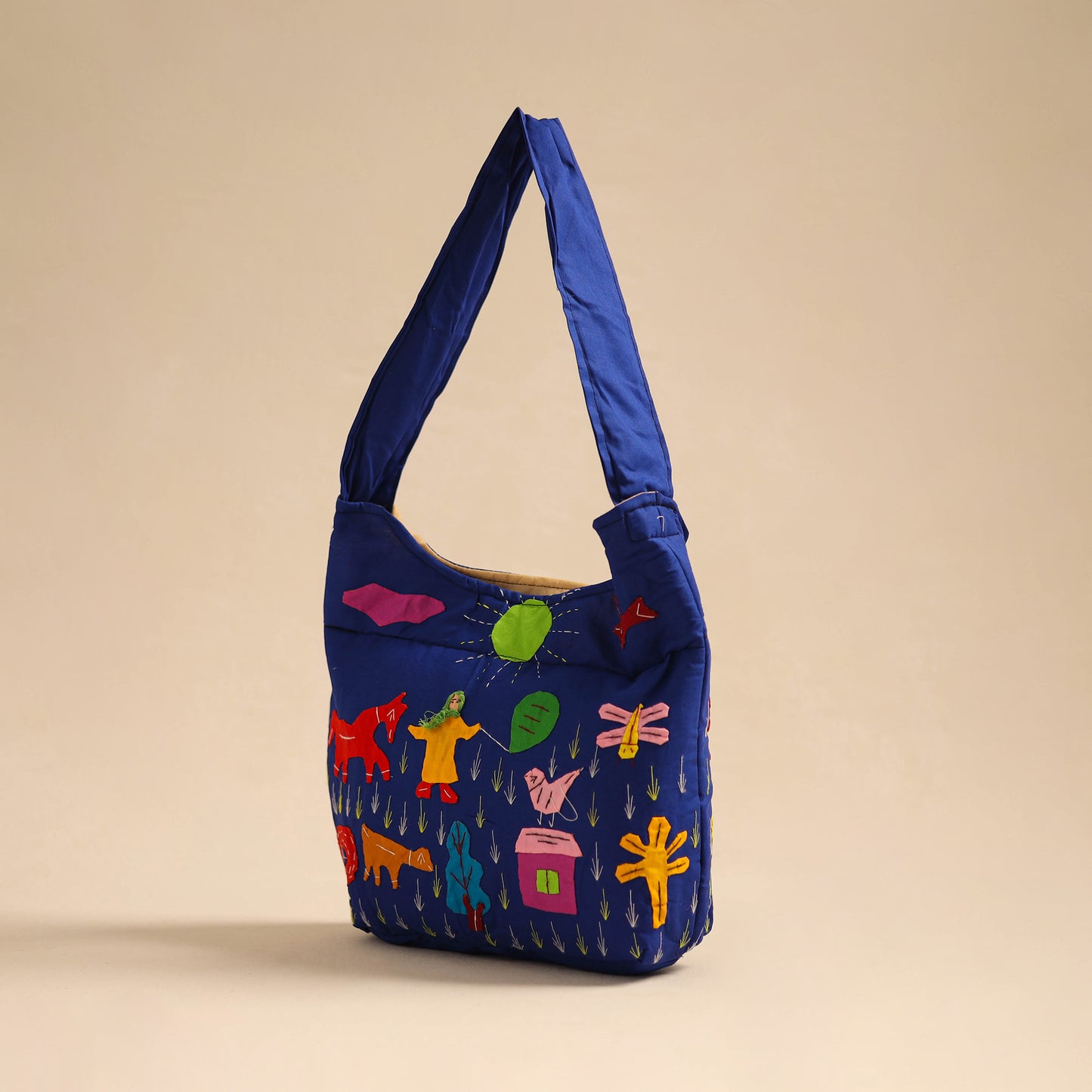 Blue - Pipli Applique Work Shoulder Bag 07