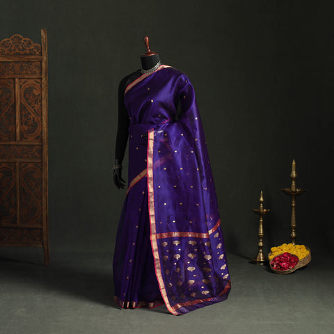 Pure Handloom Zari Buta Katan Silk Chanderi Saree 01