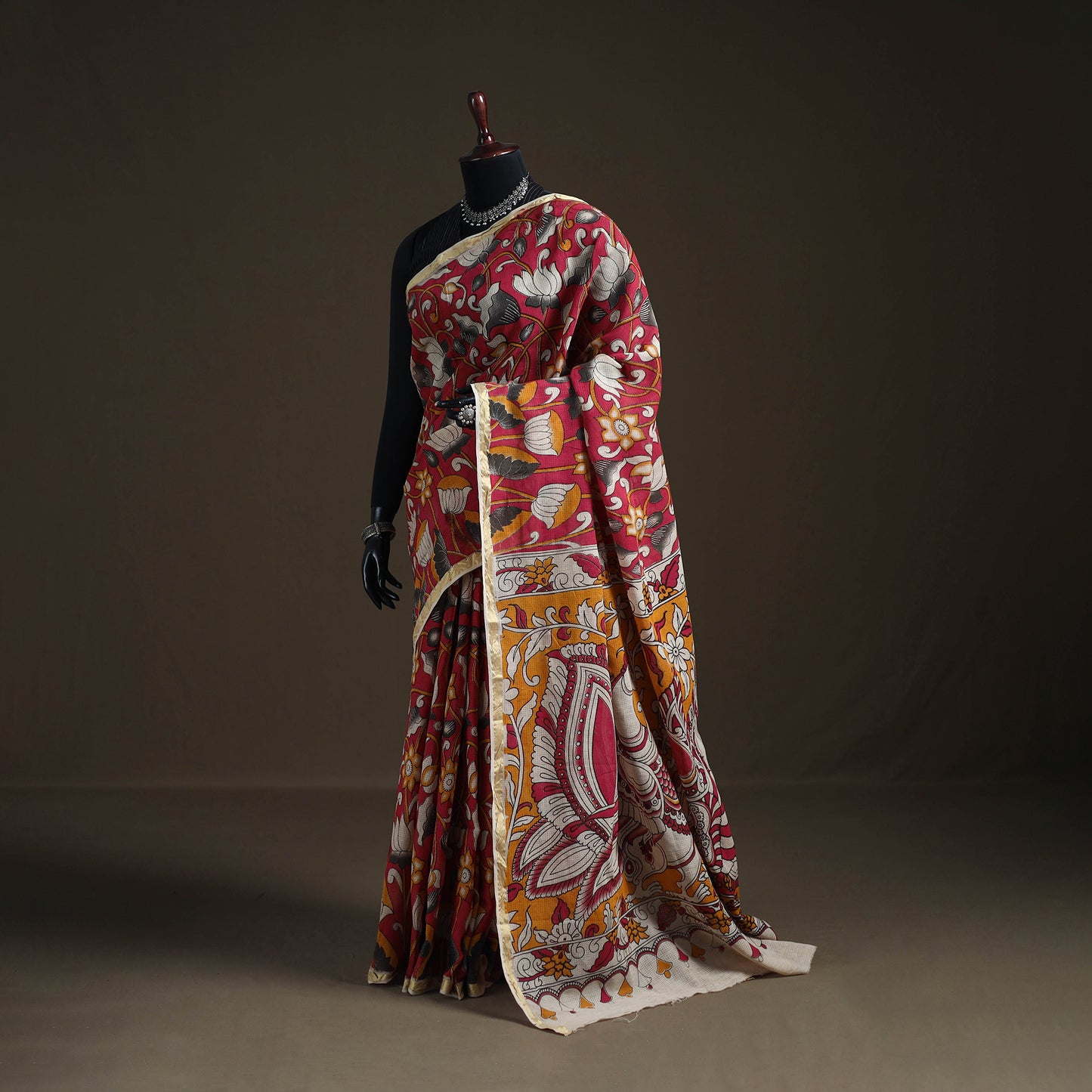 Kalamkari Printed Kota Doria Cotton Saree 06