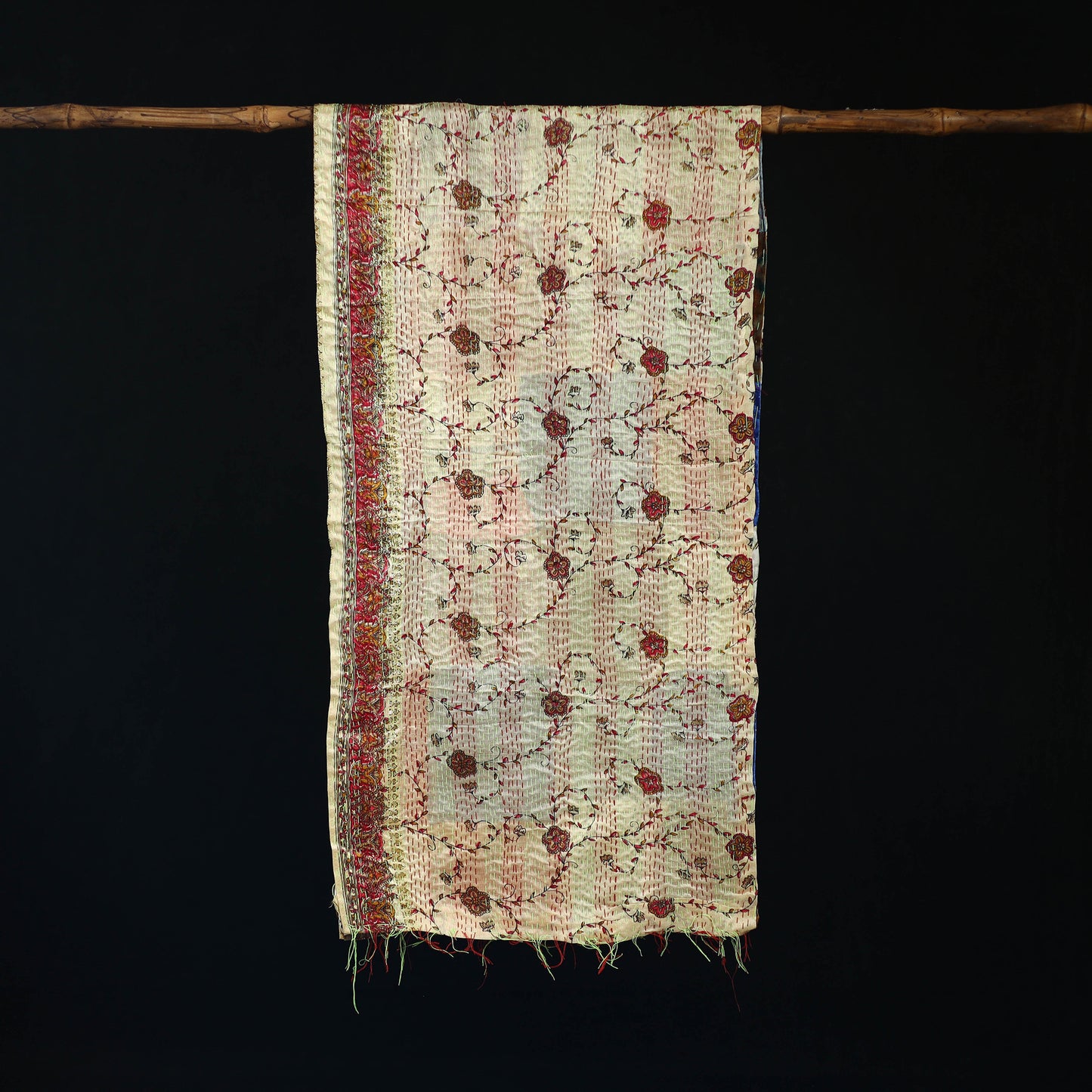 Bengal Kantha Handwork Patchwork Reversible Silk Stole 136