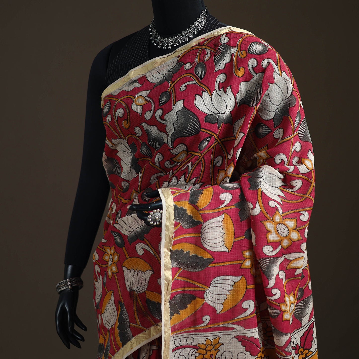 Kalamkari Printed Kota Doria Cotton Saree 06