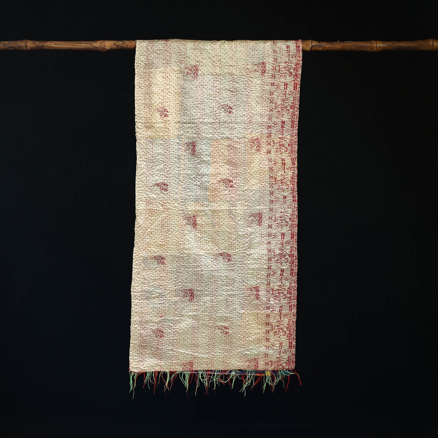 Bengal Kantha Handwork Patchwork Reversible Silk Stole 135